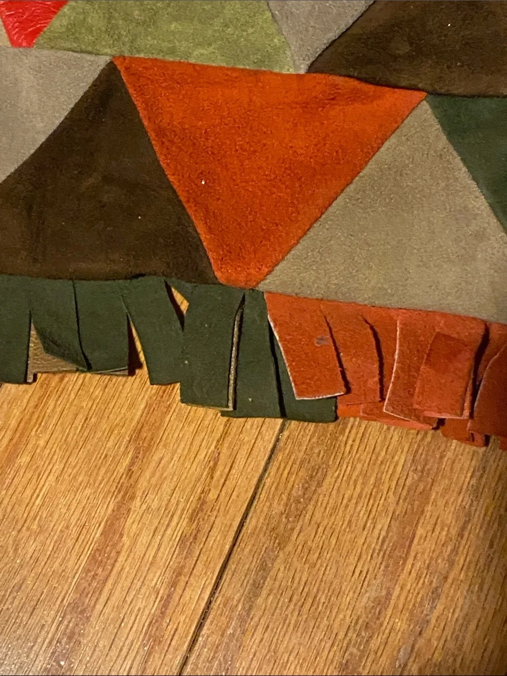 Multicolor Triangle Suede Fringe Shoulder Bag